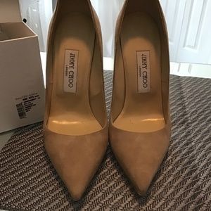 Jimmy Choo Anouk Suede Nude Pumps